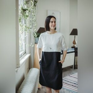 Valerie Dumaine Dionne Linen blend black and white dress, size XS (oversized)
